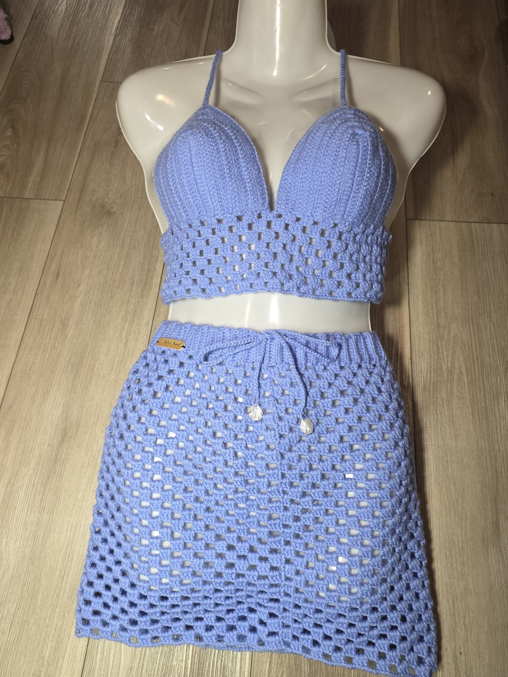 Blue Crochet Bralette & Skirt Set - Women Skirts